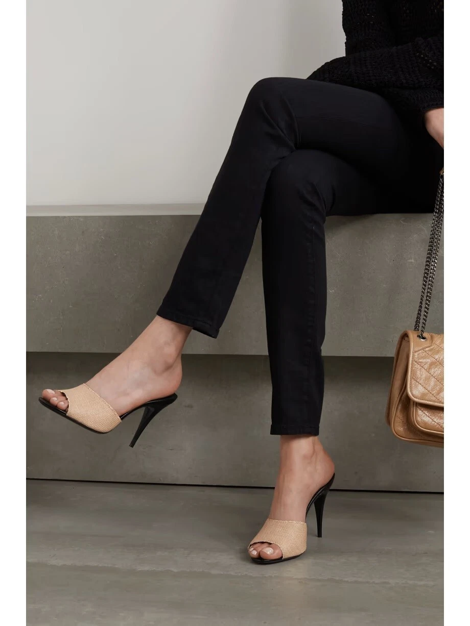 SAINT LAURENT (YSL) Saint Laurent decolte donna La 16 rafia stiletto mules cammello 40 5 10 5 nuove con etichette $825