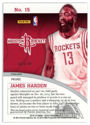 James Harden 2013-14 Panini Select Gold Patch Autograph Card #15