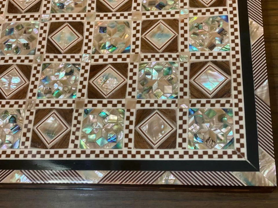 Шахматные фигуры ручной работы кости верблюда и шахматная доска инкрустация перламутр 12" - Изображение 3 из 4