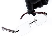 Mens Clear Rimless Woodgrain Silver Frame Retro Vintage Hip Hop Fashion Glasses