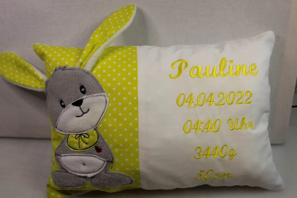 HANDGEFERTIGT,BESTICKT Kissen mit Namen,Wunschname,Daten,Taufe,Geburt,Geschenk