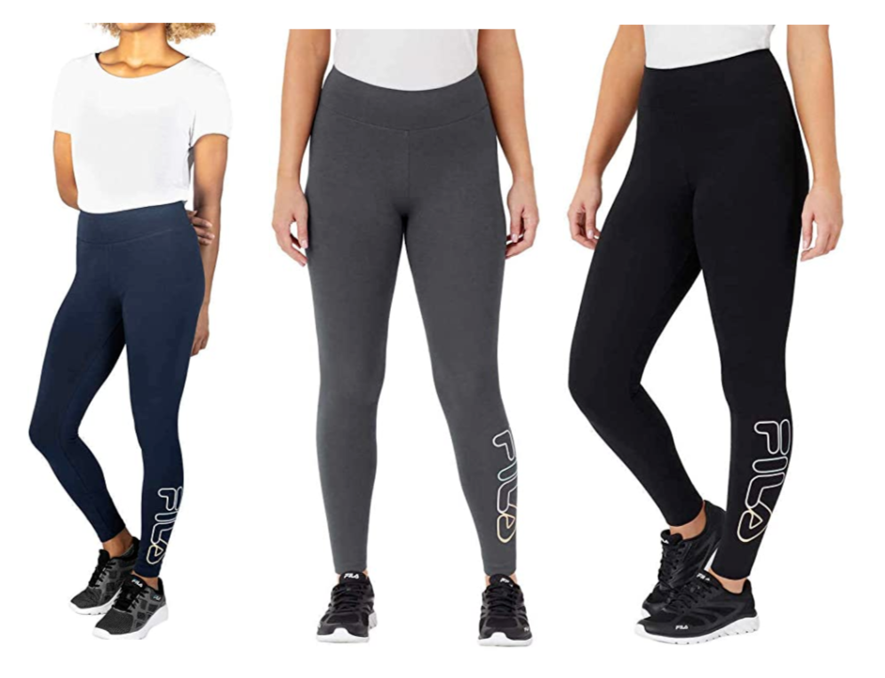 Leggings donna Fila cotone palestra Activewear nero grigio nuovi con etichette taglia S M L $55