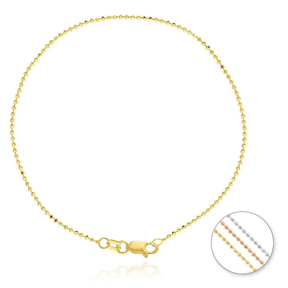 14K Yellow/White/Rose Gold 1.15mm Diamond-Cut Beaded Bracelet (Hollow) 7.25" - Image 2 of 4