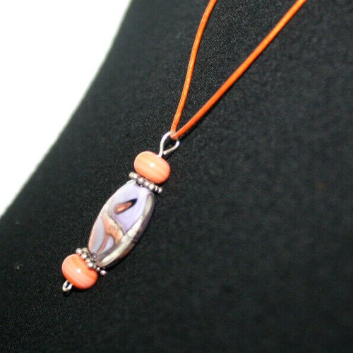Fashion Necklace Clear Purple Marbled Bead Orange Cord Claw Closure - Picture 4 of 5