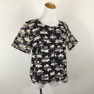 NWT BCNU sz Small/Medium Multi Color Striped Lotus Flower Print Sheer Crop Shirt