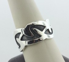 Mexico Sterling Silver 925 Curved Swirl Pattern Design Band Ring - Size 10.5