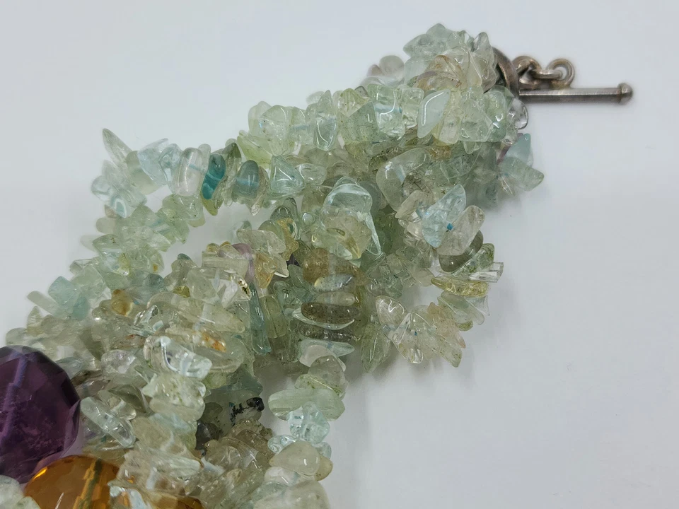 MULTI STRAND AMETHYST, DYED QUARTZ GEMSTONES BIB STATEMENT CHOKER NECKLACE ~18 " - Image 4 of 4