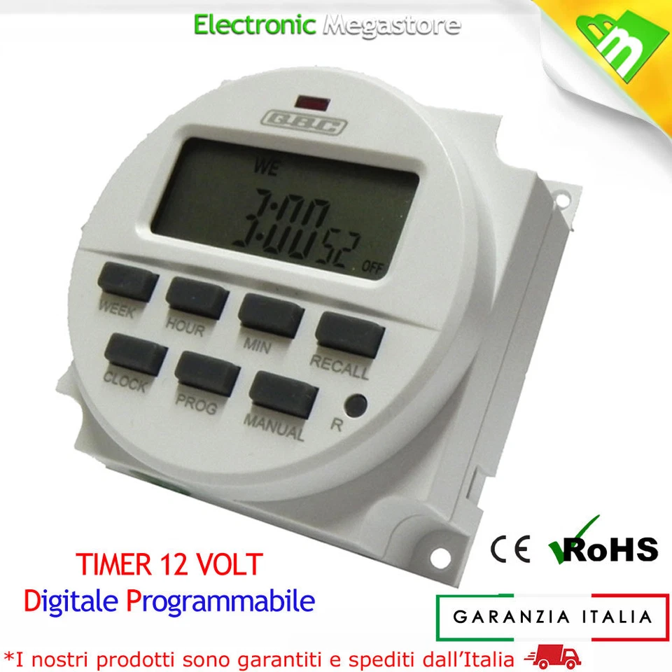 TIMER DIGITALE PROGRAMMABILE 12V 12 VOLT PER CACCIA, NAUTICA E SOLARE LED - Immagine 2 di 3