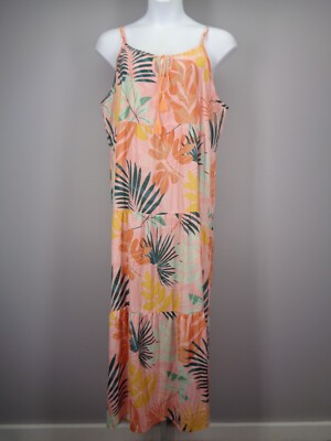LuLaRoe Carina Tiered Maxi Dress Plus 2XL Palm Leaf Tropical Beach Vacation New