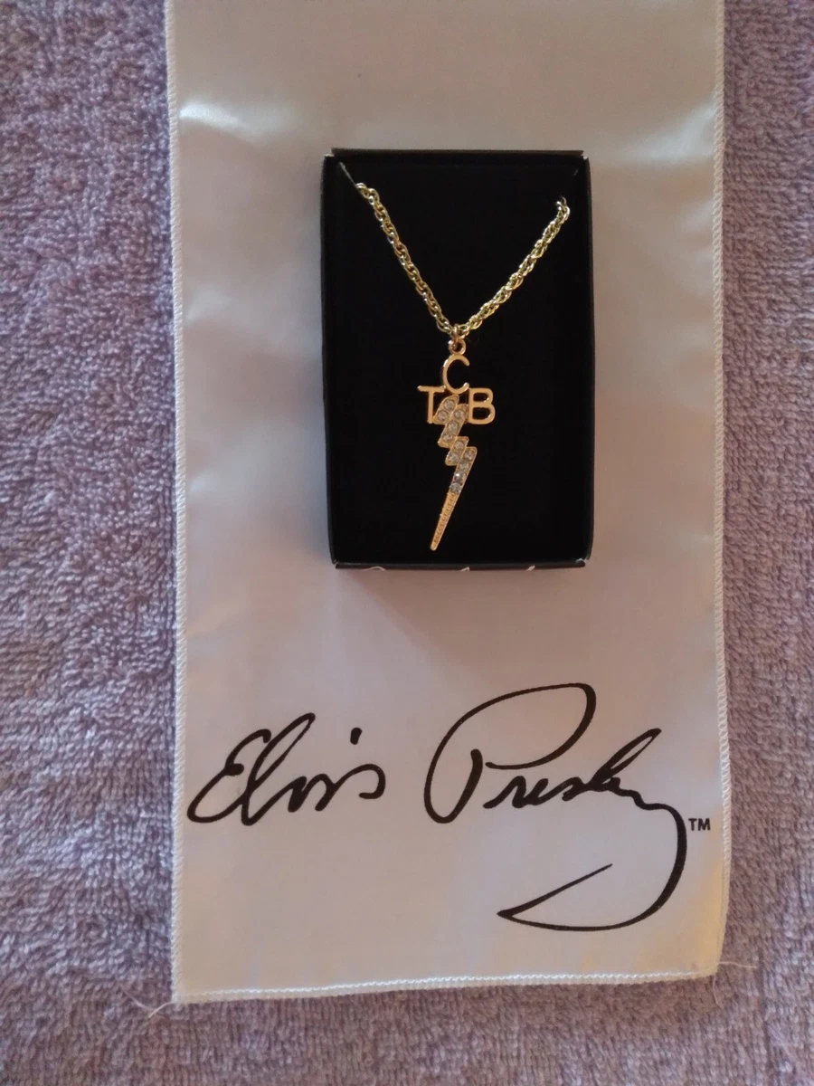 ELVIS PRESLEY TCB GOLD PLATED RHINESTONE NECKLACE BRAND NEW WHITE SCARF LT 2