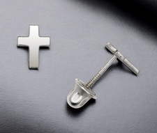 Solid 14k Gold Small Polished 5mm Religious Faith Cross Screw back Stud