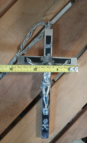 XL Antique Pectoral Skull Crossbones Crucifix Ebony & Silver Clergy - Picture 2 of 7