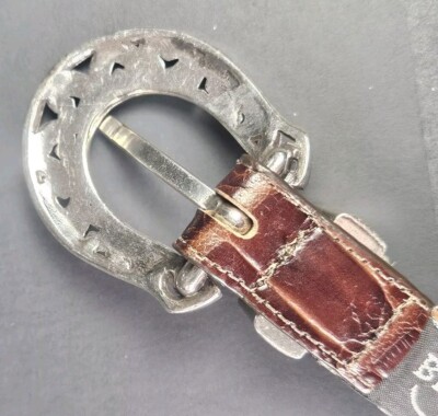 Brighton Brown Croc Embossed Leather Belt Silver Buckle W  display picture 1
