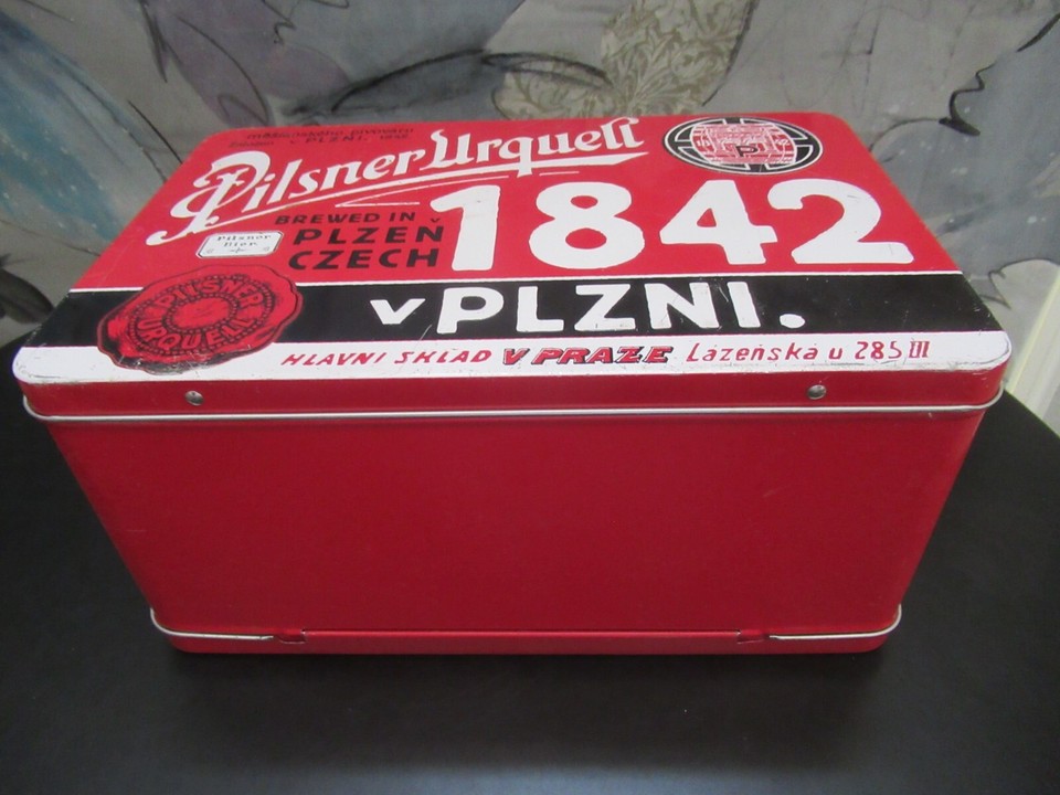Pilsner Urquell Beer Lunch Box Advertising Tin Red Embossed Czech Beer