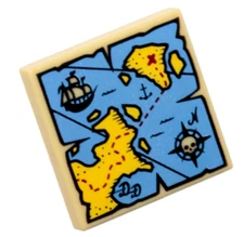 NEW LEGO - Tiles - Decorated - 2x2 Map Water Pirate Ship Red X Tan x1 - 41428