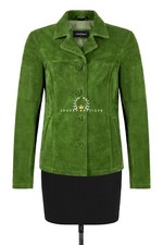 Woman’s Lime Green Suede Leather Classic Blazer Style Box Button Jacket Jennifer