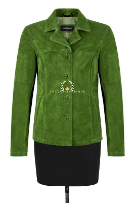 Klassischer Blazer-Stil Kastenknopf-Jacke Damen limettengrün Wildleder Jennifer