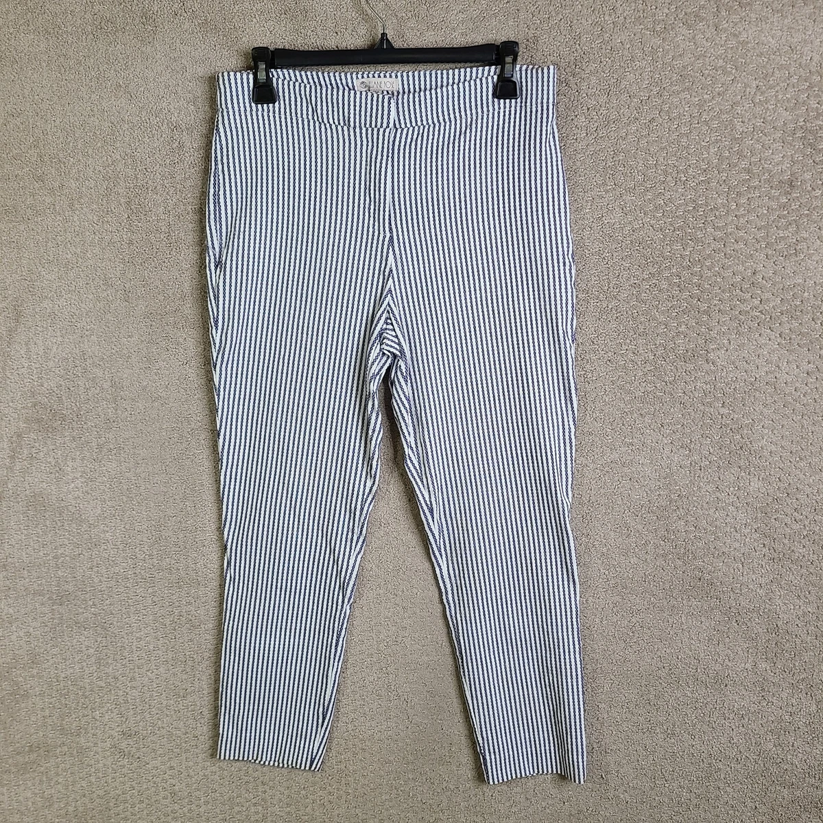 Eliane Rose Pants Womens 8 Blue White Striped Flat Front Stretch