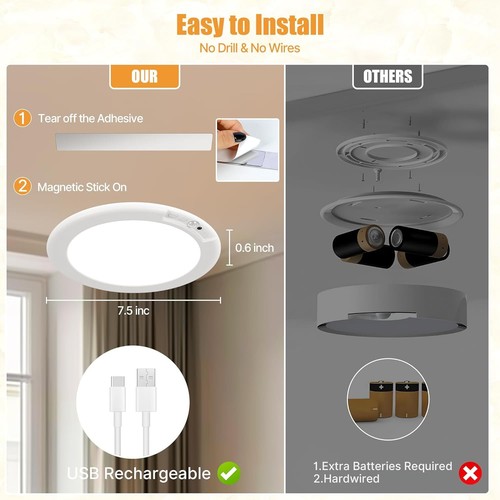 Rechargeable Ceiling Light No Wiring Battery Operated Ceiling Light with Remote - Picture 7 of 11
