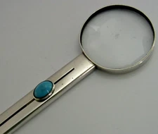 RARE ASPREY STERLING SILVER TURQUOISE PROPELLING PENCIL MAGNIFYING GLASS 1905
