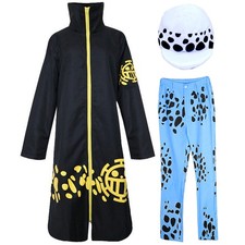 Trafalgar Law 2nd Cosplay Costume Black Cloak with White Hat Blue pants Set