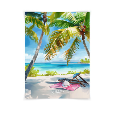 Grace Bay Beach Watercolor Print, Turks Caicos Palm Ocean Art