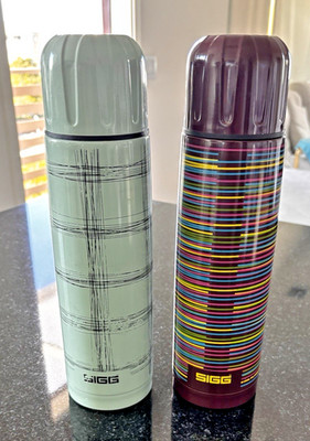 SIGG Swiss Thermo Flask Bottles   Mint / Plaid Grey & Rainbow Stripe Pair