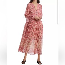 Free People See It Through Floral Maxi Dress Pink Rose Combo Women's Size Large