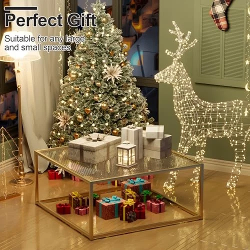 Glass Coffee Table Modern Center Table,Minimalist Coffee Rainbow Glass Gold - Image 3 of 4