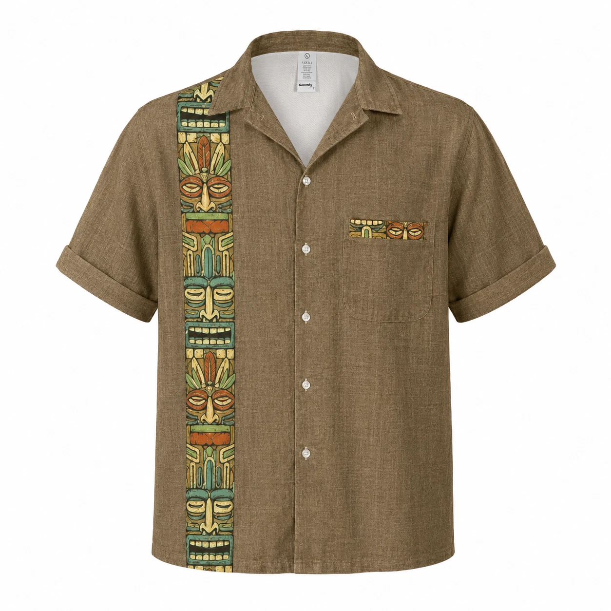 Hawaiian Shirt Men Casual Short Sleeve Button Up Tiki Mask Ethnic Tribal Pattern