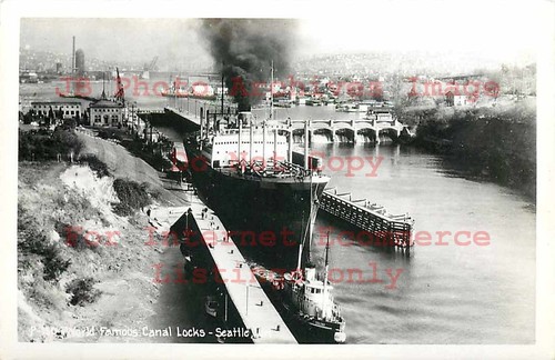 WA, Seattle, Washington, RPPC, Canal Locks, Tugboat Coliah with ...