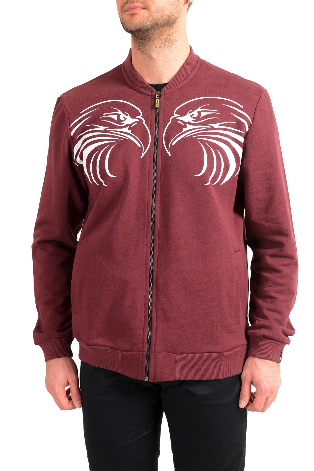 Спортивная мужская куртка-бомбер Roberto Cavalli Sport цвета сливы на молнии с графическим принтом 19290₽