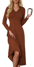 MarryUP Long Sleeve Dress for Women Casual V Neck Tunic Sweater Fall and Winter