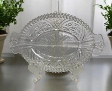VTG Anchor Hocking Stars & Bars Glass Divided Relish Tray Prescut Clear 10 1/4”