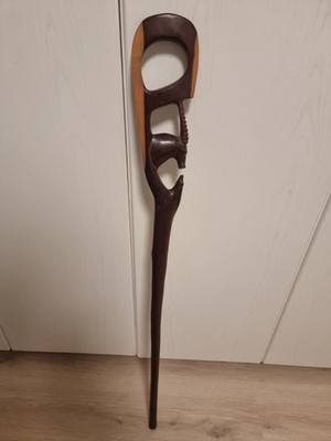 Vintage 1960s African Hand-Carved Ebony Wood Walking Stick   Impala Antelope