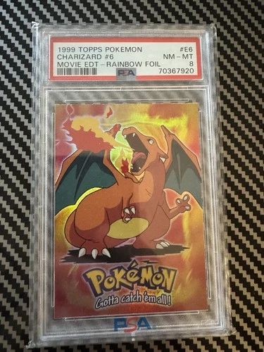 1999 Topps Pokemon Charizard #E6 Movie Edition Rainbow Foil Card PSA 8