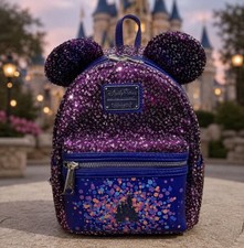 Mini Mochila Loungefly Disney Disneyland París 30 Aniversario Lentejuelas Púrpura