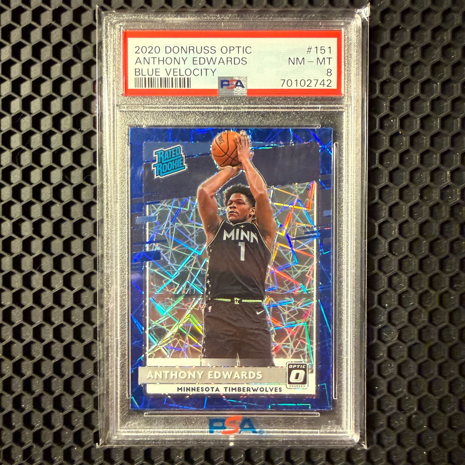 2020 Donruss Optic #151 Anthony Edwards Blue Velocity Rookie PSA 8