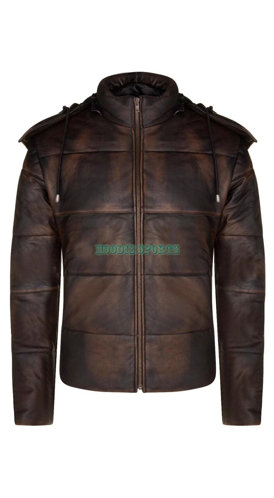 Men's Puffer Leather Bomber Jacket Quilted Vintage Brown Lambskin Hooded Jacket