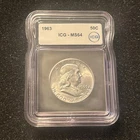 1963 50C Franklin Half Dollar 90% Silver Mint State ICG MS64