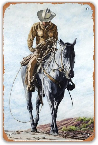 Cowboy Western Metal Tin Sign Vintage Horses Wall Decor 8x12