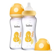 Natural Glass Baby Bottles with Anti-Colic Nipples, 8.8oz, Pack of 2