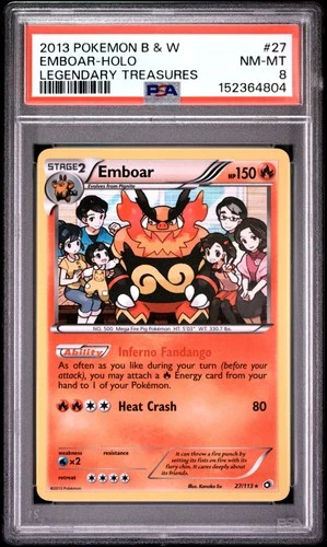 2013 POKEMON BLACK & WHITE LEGENDARY TREASURES #27 EMBOAR-HOLO PSA 8