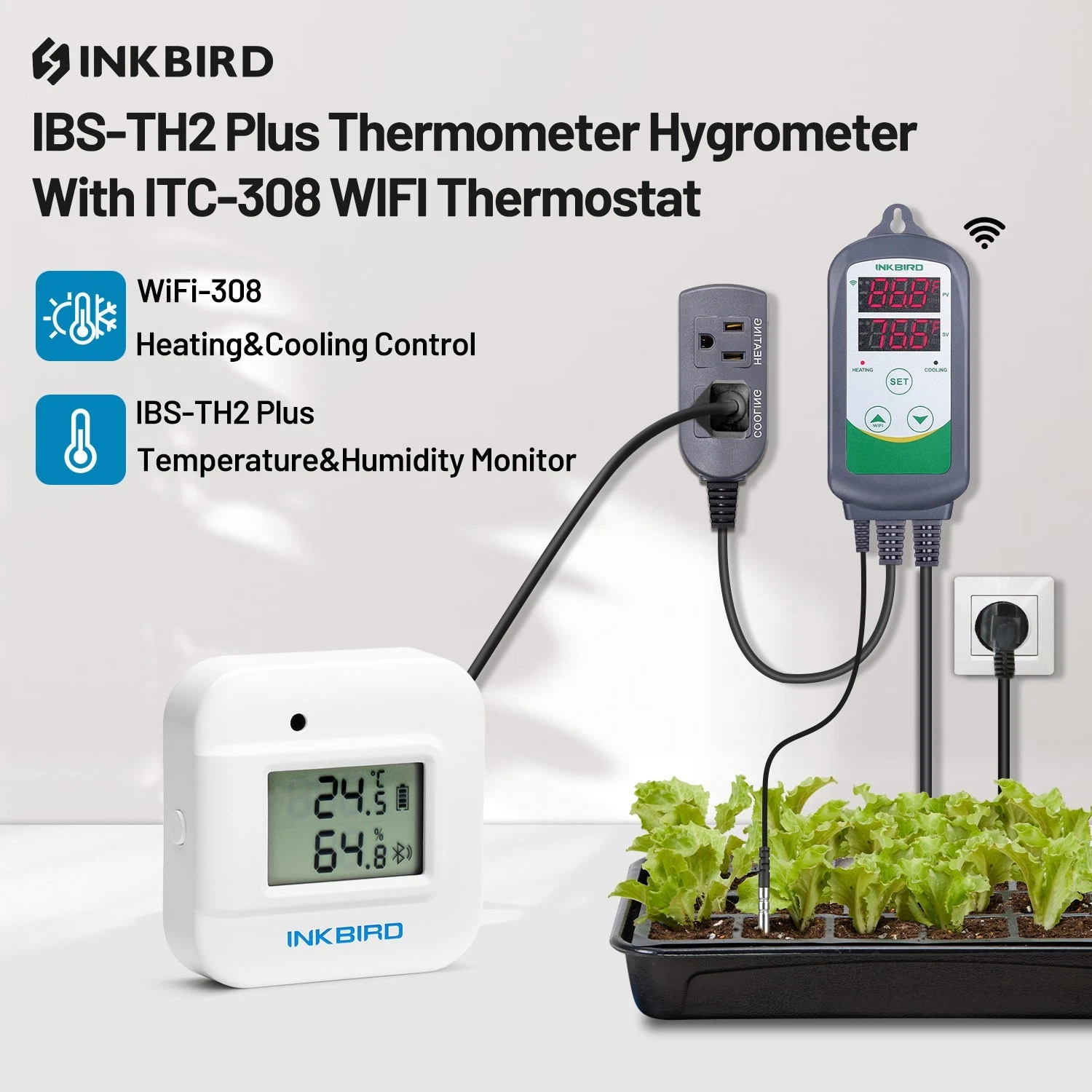 Inkbird WiFi Thermostat Temperature Controller 308 With IBS-TH2 Plus Hygrometer