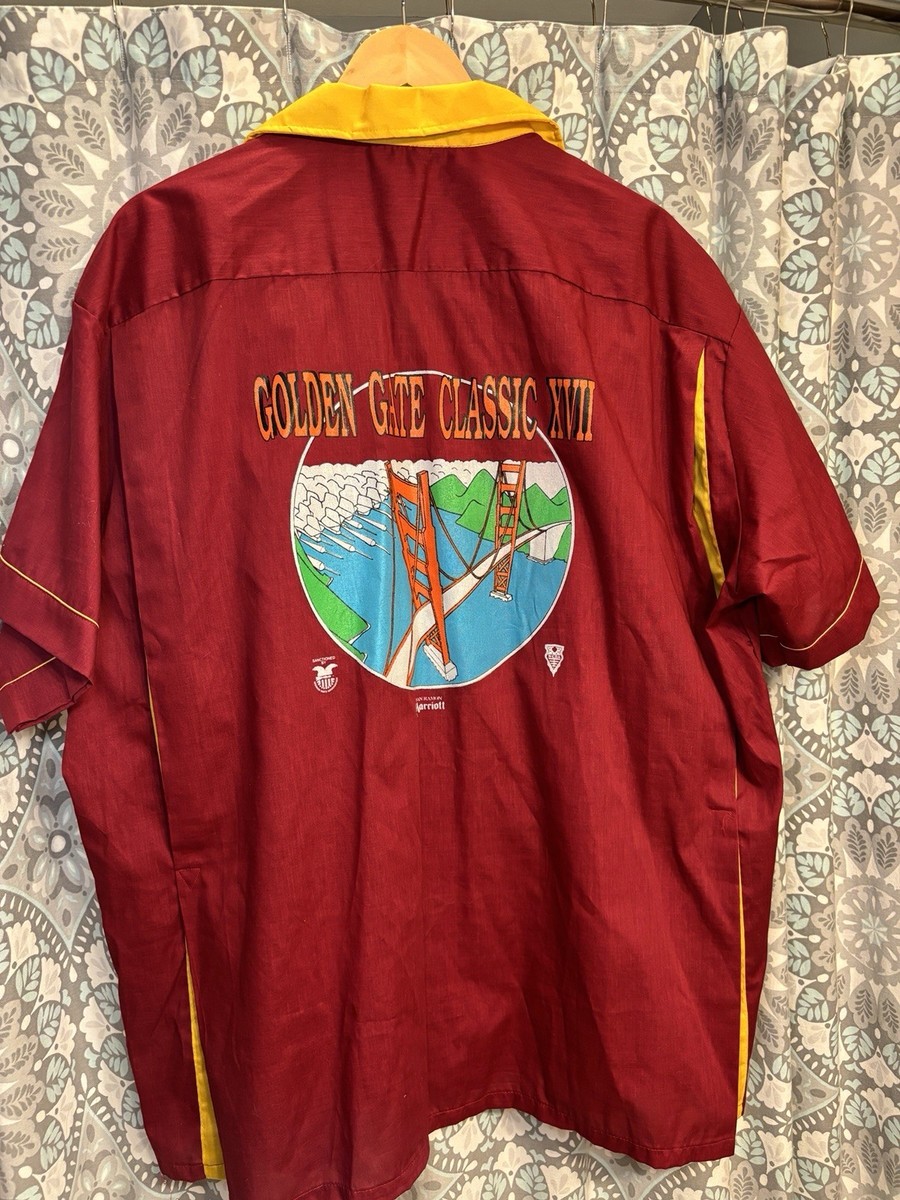 Vintage 70s Hilton Burgundy Bowling Shirt Golden Gate Classic San