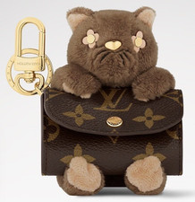 Louis Vuitton Cat Pouch Earphone Case Charm Monogram Brown Gold