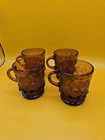 Vintage Set Of  4 Anchor Hocking Fire King Kimberly Amber Mugs Excellent Cond