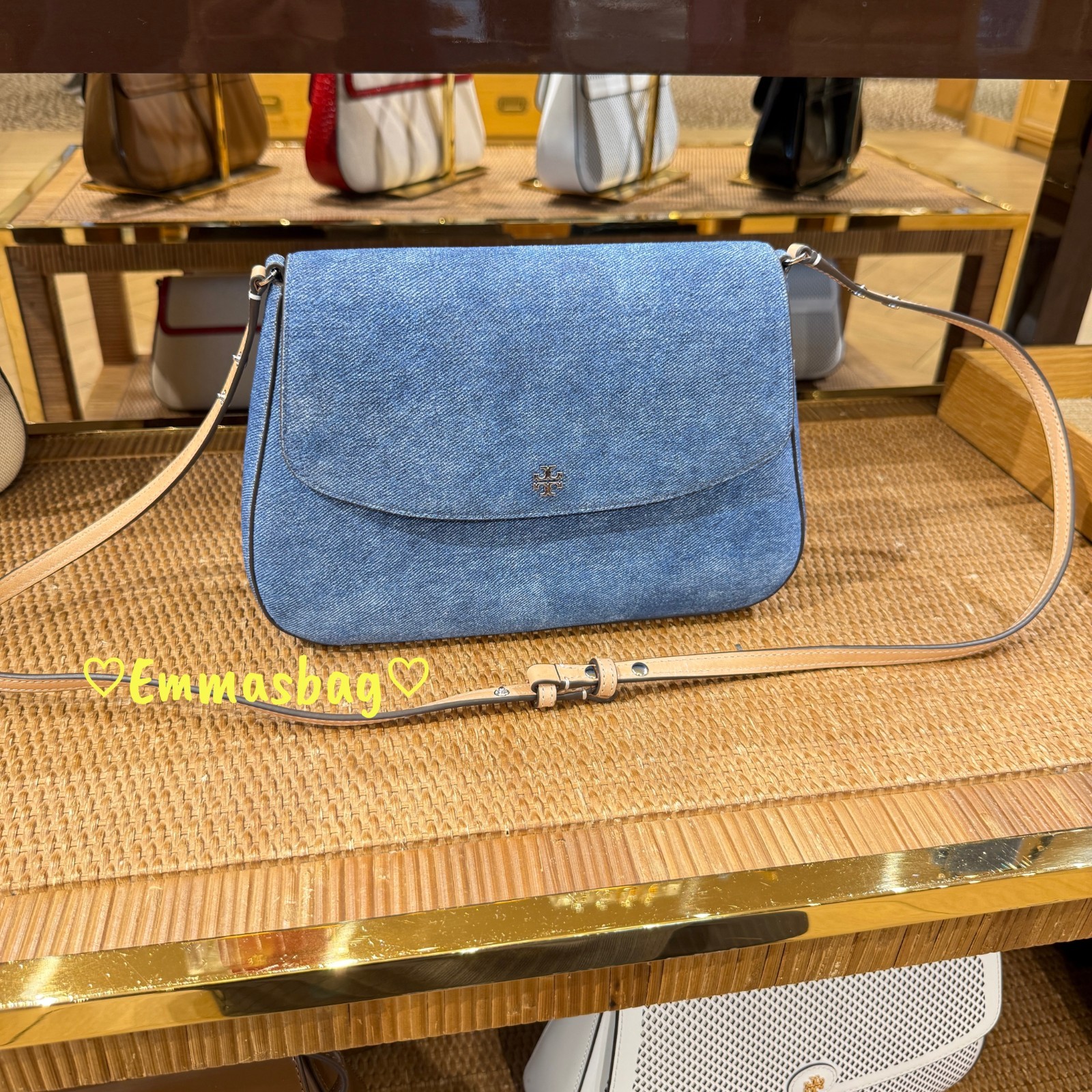 Tory Burch Emerson Denim Convertible Shoulder Bag 175797 Dark Denim $625