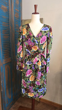 Vtg CH by Carolina Herrera Saks Fifth Avenue Floral Silk Faux Wrap Midi Dress 4 