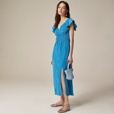 NWT J Crew Palermo Dress in Viscose-Blend Crinkle Nordic Sea Blue Small